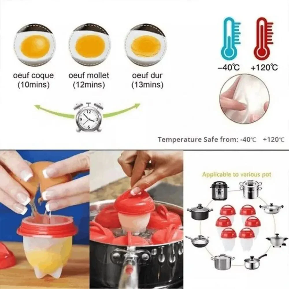 Silicone Egg Boiler Heat Resistant Cooking Cups - 6 Piece